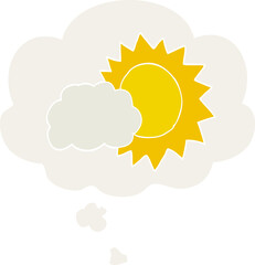 cartoon weather and thought bubble in retro style