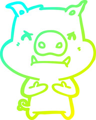 cold gradient line drawing angry cartoon pig