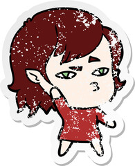 distressed sticker of a cartoon vampire girl