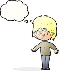 cartoon excited man with thought bubble