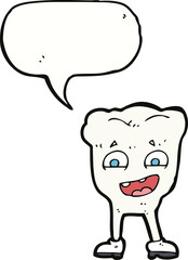 Obraz premium cartoon happy tooth with speech bubble