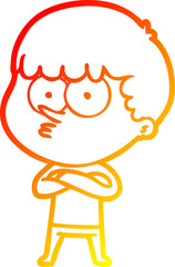 warm gradient line drawing cartoon curious boy