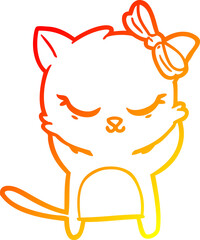 warm gradient line drawing cute cartoon cat with bow