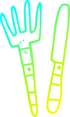 cold gradient line drawing cartoon knife and fork