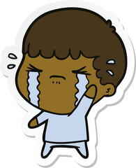 sticker of a cartoon man crying