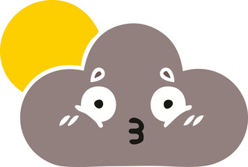flat color retro cartoon storm cloud and sun
