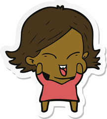 sticker of a happy cartoon girl