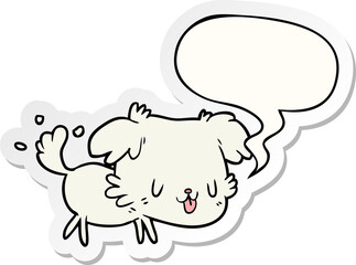 cute cartoon dog wagging tail and speech bubble sticker