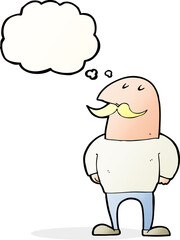 cartoon bald man with mustache with thought bubble