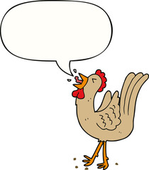 cartoon crowing cockerel and speech bubble