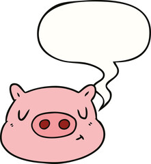 cartoon pig face and speech bubble