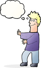 cartoon happy man with thought bubble