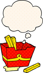 cartoon box of fries and thought bubble in comic book style