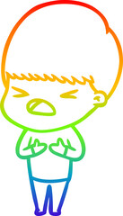 rainbow gradient line drawing cartoon stressed man
