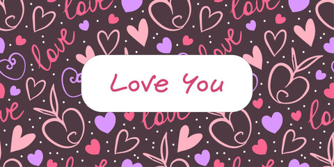 background with love you text for Valentine’s Day, cute greeting card