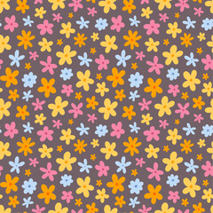 Vector seamless pattern with cute little flowers, colourful floral design for textile, fabric design, wrapping paper, gifts, cards, banners