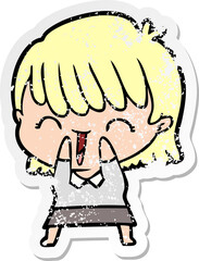 distressed sticker of a cartoon woman