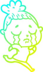 cold gradient line drawing cartoon crying woman running away
