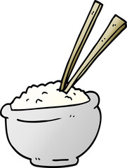cartoon doodle bowl of rice with chopsticks