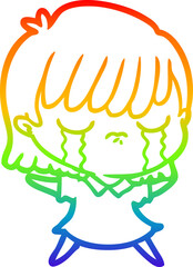 rainbow gradient line drawing cartoon woman crying