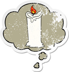 cartoon candle and thought bubble as a distressed worn sticker