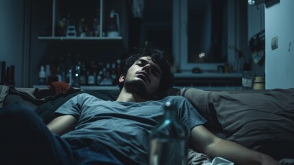 Fototapeta premium Teenager feeling unwell due to a hangover