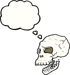 cartoon spooky skull with thought bubble