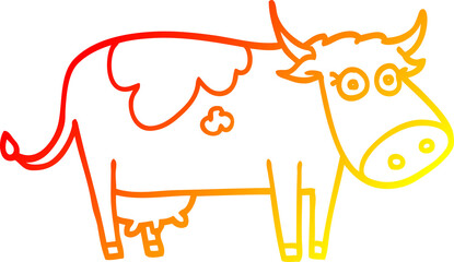 warm gradient line drawing cartoon farm cow