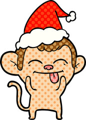 funny comic book style illustration of a monkey wearing santa hat