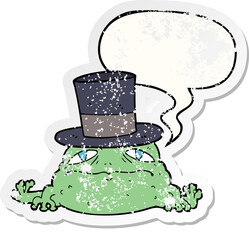 cartoon rich toad and speech bubble distressed sticker