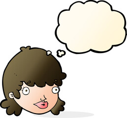 cartoon staring girl with thought bubble