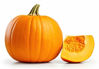 Ripe orange pumpkin and sliced section.