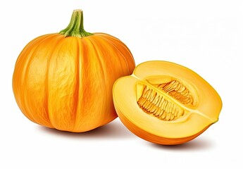 Ripe orange pumpkin and sliced section.