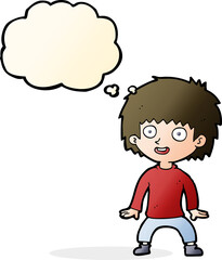 cartoon excited boy with thought bubble