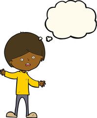 cartoon unhappy boy with thought bubble