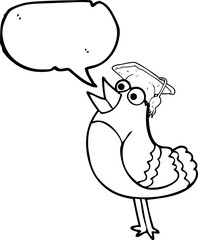 speech bubble cartoon bird wearing graduation cap