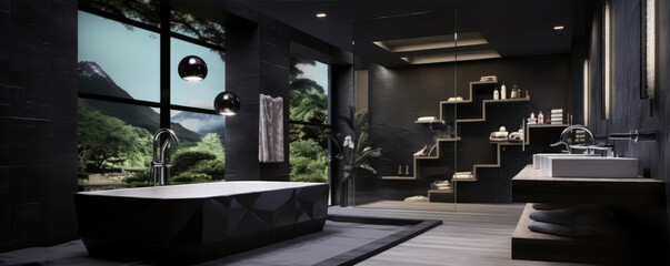 Modern interior with bathroom. luxury bath room design.