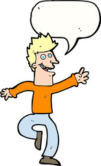 cartoon happy man with speech bubble