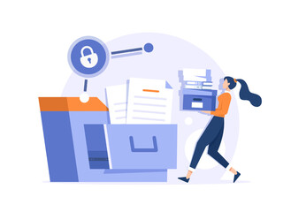 Office worker holding giant folder for storing papers. Modern concept of file management system, online document storage service