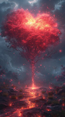 Red heart shaped confetti. AI generated art illustration.