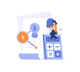 paying electricity,utilities and household invoice bills. Home finances management and sustainable housing concept