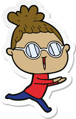 Fototapeta premium sticker of a cartoon woman wearing spectacles