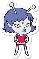 sticker of a pretty cartoon alien girl