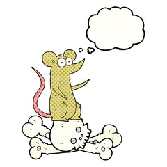 thought bubble cartoon rat on bones