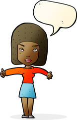 cartoon woman giving thumbs up symbol with speech bubble