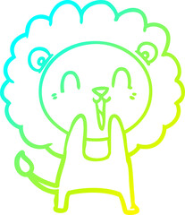 cold gradient line drawing laughing lion cartoon