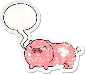 cartoon pig and speech bubble distressed sticker