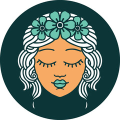 tattoo style icon of a maidens face