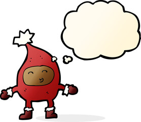 cartoon funny christmas character with thought bubble