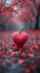 Fototapeta premium Red heart shaped confetti. AI generated art illustration.